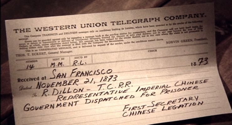 Telegram from Imperial Chinese Government about Kwai Chang Caine