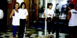 Barbara Bernhardt with Hillary Swank, and Christine Bannon Rodrigues in a rehearsal for the Next Karate Kid.