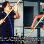 Doug wong teaches Lacy a White Lotus staff set.