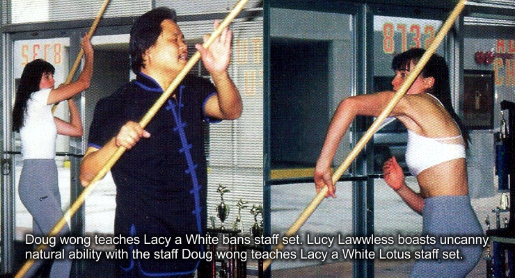 Doug wong teaches Lacy a White Lotus staff set.