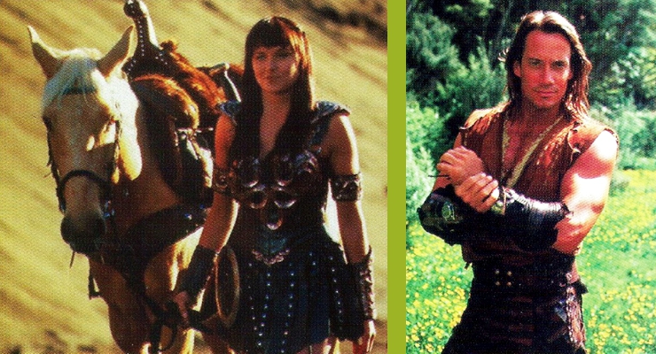 Lucy Lawless as Xena, Warrior Princess and Kevin Sorbo as Hercules.