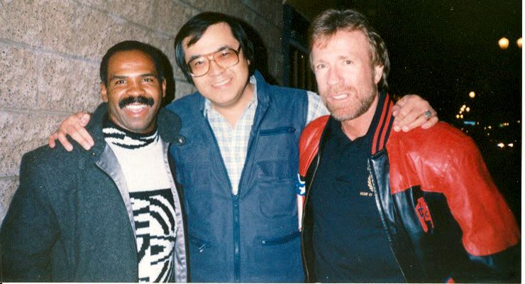 Roger Lowe with Howard Jackson and Chuck Norris from The Delta Force (1986).