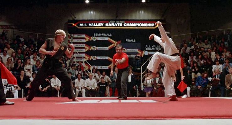 William Zabka and Ralph Macchio in The Karate Kid (1984)