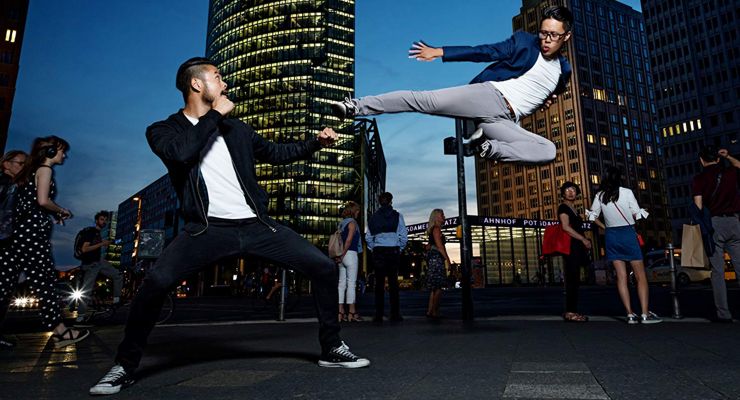 Cha-Lee Yoon doing a flying side kick.