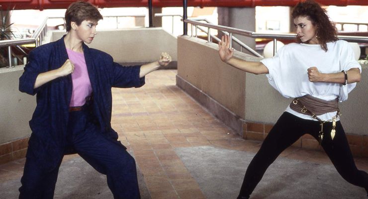 Cynthia Rothrock and Karen Sheperd in in Righting Wrongs (1986)