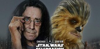 Peter Mayhew and his character Chewbacca from Star Wars