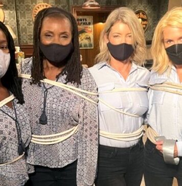 Stunt double Melanin Heard and Joyce Guy (Phyllis Caulfield) and Cynthia Watros (Nina Reeves) and stunt double Lauren Shaw. (GH Facebook)