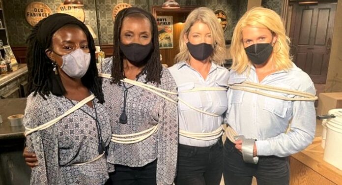 Stunt double Melanin Heard and Joyce Guy (Phyllis Caulfield) and Cynthia Watros (Nina Reeves) and stunt double Lauren Shaw. (GH Facebook)